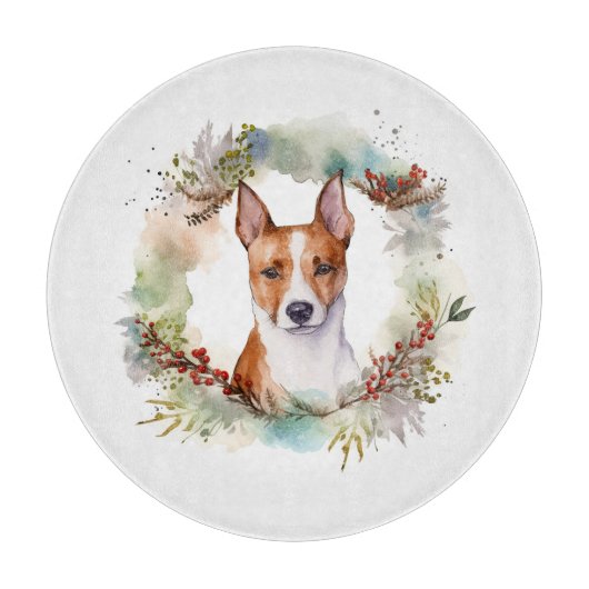 Planche À Découper Couronne de Noël festive de Basenji (Devant)