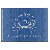 Planche À Découper Crabe blanc côtier sur bleu classique Personnalisé (Devant)