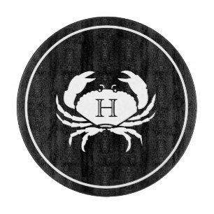 Planche À Découper CRABE BLANC sur RAYURES MODERNES NOIR