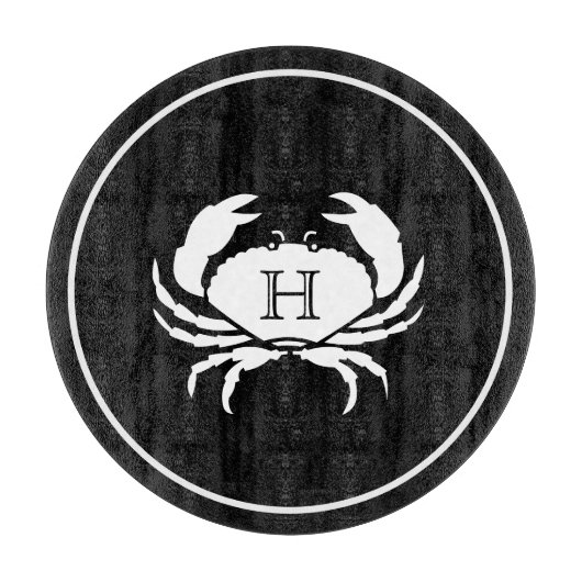 Planche À Découper CRABE BLANC sur RAYURES MODERNES NOIR (Devant)
