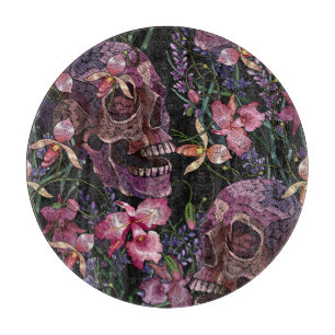 Planche À Découper Crâne brodé : Motif gothique de l'orchidée