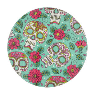 Planche À Découper Crâne et fleurs mexicaines, sans soudure.