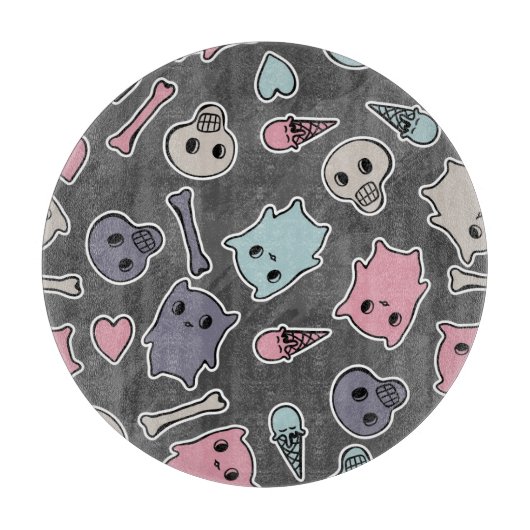 Planche À Découper Crânes, et coeurs sur l'arrière - plan noir (Devant)