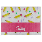 Planche À Découper Crayons et rayures jaunes sur blanc (Devant)