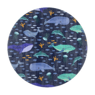 Planche À Découper Créatures marines : baleines, méduses motif.