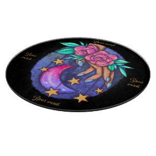 Planche À Découper Créez Votre Mignonne Lune, Étoiles, Main Rose