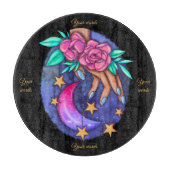 Planche À Découper Créez Votre Mignonne Lune, Étoiles, Main Rose (Devant)
