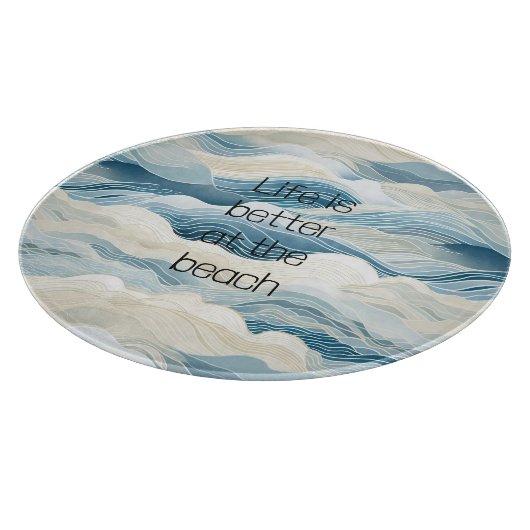 Planche À Découper Crème Bleue Mer Sable Océan Vagues (Coin)