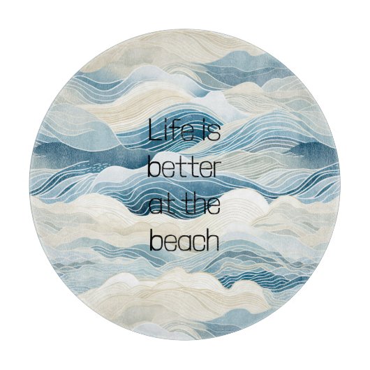 Planche À Découper Crème Bleue Mer Sable Océan Vagues (Devant)
