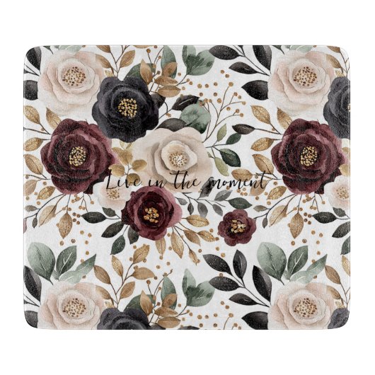 Planche À Découper Crème Bourguignon Floral Noir (Devant)