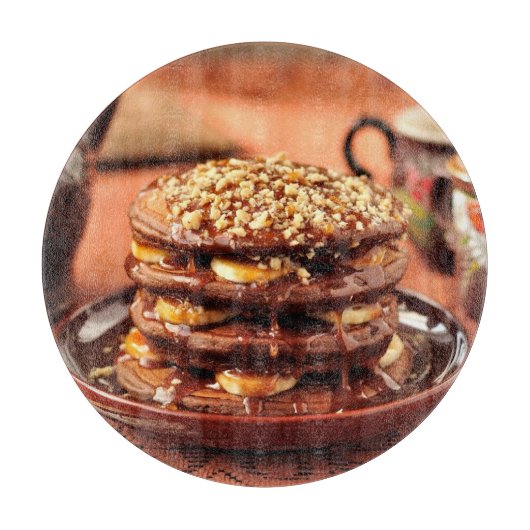 Planche À Découper Crêpes de chocolat avec les bananes et le caramel (Devant)