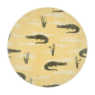 Planche À Découper Crocodiles vintages : Motif jaune sans joint