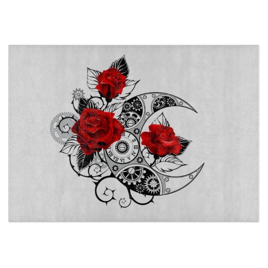 Planche À Découper Croissant mécanique avec roses rouges (Devant)