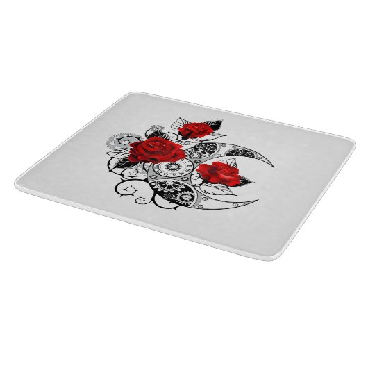 Planche À Découper Croissant mécanique avec roses rouges (Coin)