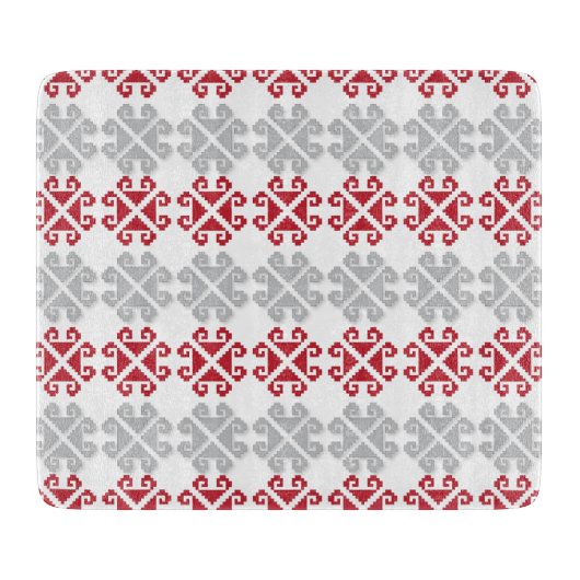 Planche À Découper Croix géométrique rouge et gris letton (Devant)