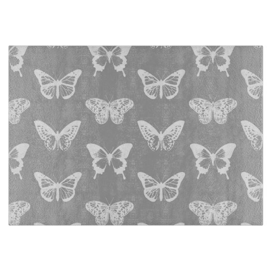 Planche À Découper Croquis de papillon, gris argenté et blanc (Devant)