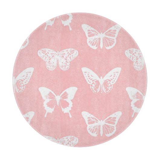 Planche À Découper Croquis papillon, rose coquille et blanc (Devant)