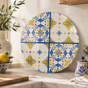 Planche À Découper Cuisine carrelée méditerranéenne bleu jaune