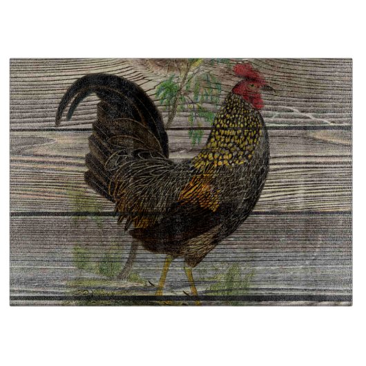 Planche À Découper Cuisine Coq de Campagne Rustique (Devant)