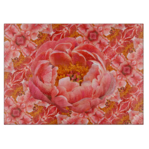 Planche À Découper Cuisine en verre Découpe Coral Peony