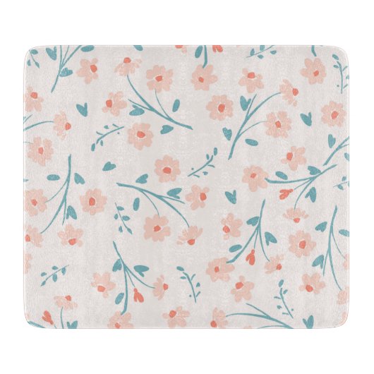 PLANCHE À DÉCOUPER CUISINE EN VERRE : MODÈLE FLORAL ROSE PÂLE (Devant)