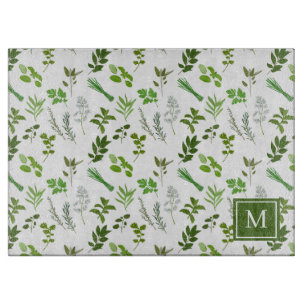 Planche À Découper Cuisine Herbes de Jardin Culinaire Monogramme
