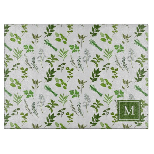 Planche À Découper Cuisine Herbes de Jardin Culinaire Monogramme (Devant)