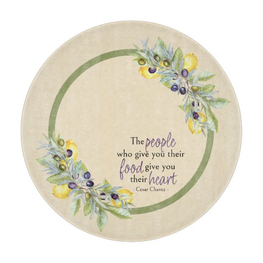 Planche À Découper Cuisine ronde aux citrons toscans (Devant)