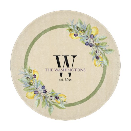 Planche À Découper Cuisine ronde aux citrons toscans (Devant)