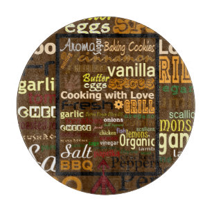 Planche À Découper Cuisine WordArt (rond) Panneau de découpe en verre