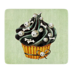Planche À Découper Cupcake d'Halloween noir avec de minuscules crâne