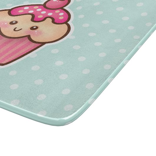 Planche À Découper Cupcake rose Kawaii et Pois bleu Mint (Coin)