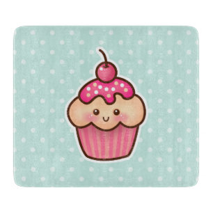 Planche À Découper Cupcake rose Kawaii et Pois bleu Mint