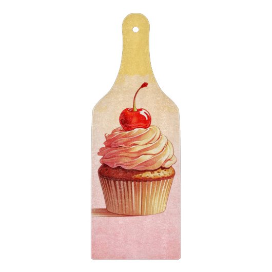 Planche À Découper Cupcake Vintage cerise rose jaune (Devant)