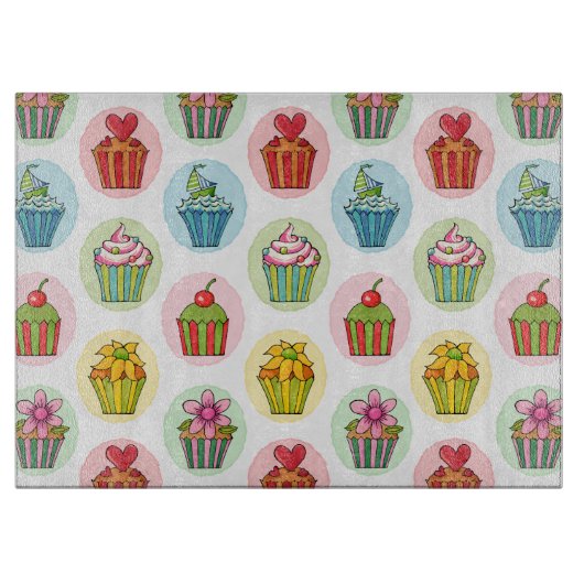 Planche À Découper Cupcakes Quirky Glass Cutting Board 15" x 11" (Devant)