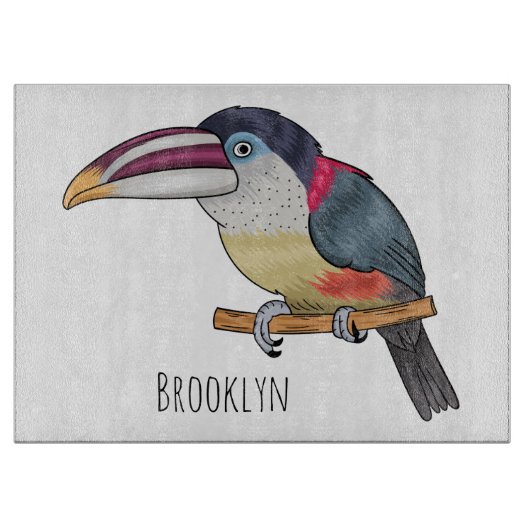 Planche À Découper Curl crested aracari bird cartoon (Devant)