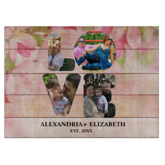 Planche À Découper Custom modern love 4 photo collage pour couples (Devant)