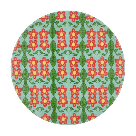 Planche À Découper Custom Red Folk Art Flower & Leaf Pattern (Devant)