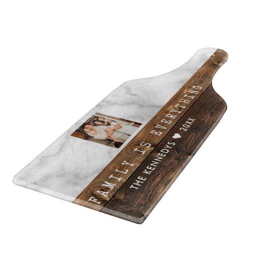 Planche À Découper Custom Wood And Marble Quote Family Name Photo  (Coin)