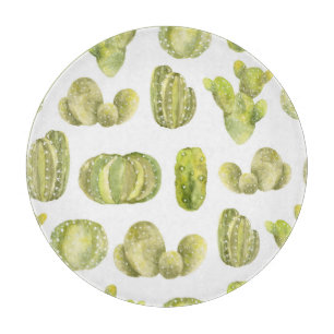 Planche À Découper Cute Cactus, Aquarelle Décor Sans Couleur.