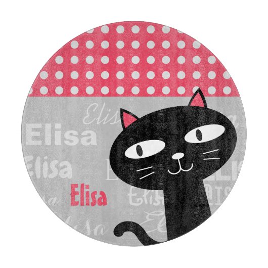 Planche À Découper Cute Chat Noir Pois Rose Ajouter Votre Nom (Devant)