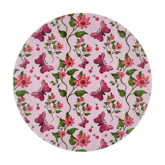 Planche À Découper Cute Cherry Butterfly Pattern, Glossy Kawaii Fruit (Devant)