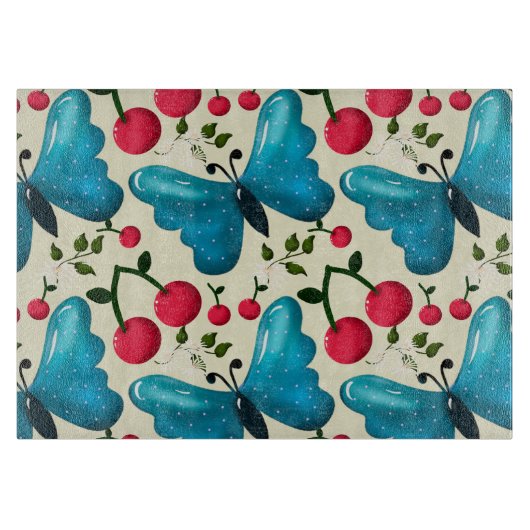 Planche À Découper Cute Cherry Butterfly Pattern, Glossy Kawaii Fruit (Devant)