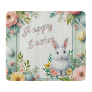 Planche À Découper Cute, floral heureux lapin de Pâques