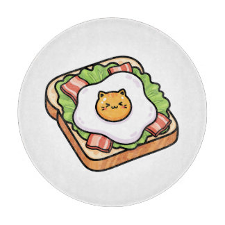 Planche À Découper Cute Kawaii Cat Fried Egg on Toast Illustration