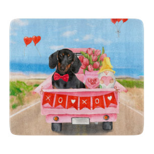 Planche À Découper Dachshund Chien Saint-Valentin Camion Cœurs