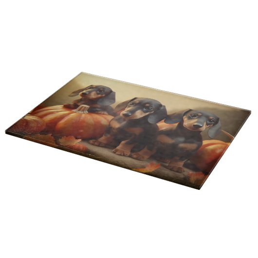 Planche À Découper Dachshund Chiot Automne Citrouille de plaisir (Coin)