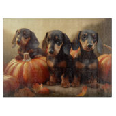 Planche À Découper Dachshund Chiot Automne Citrouille de plaisir (Devant)