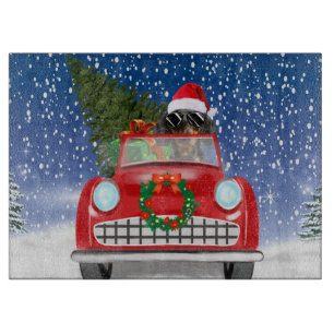 Planche À Découper Dachshund Conduisant une Voiture dans la Neige Noë