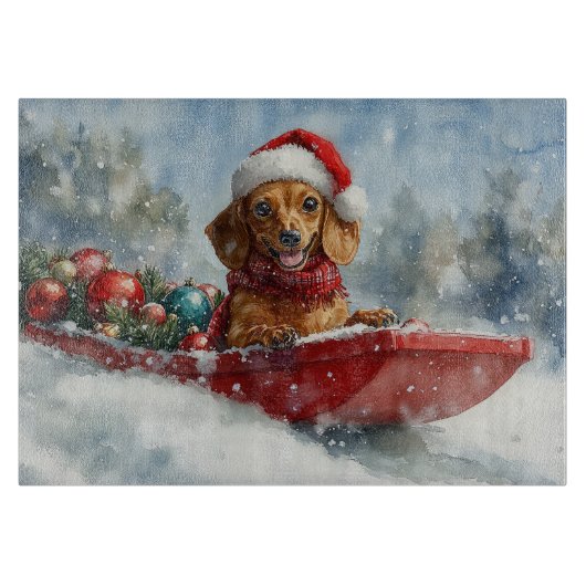 Planche À Découper Dachshund Dog in Sledge Let it neige Noël (Devant)